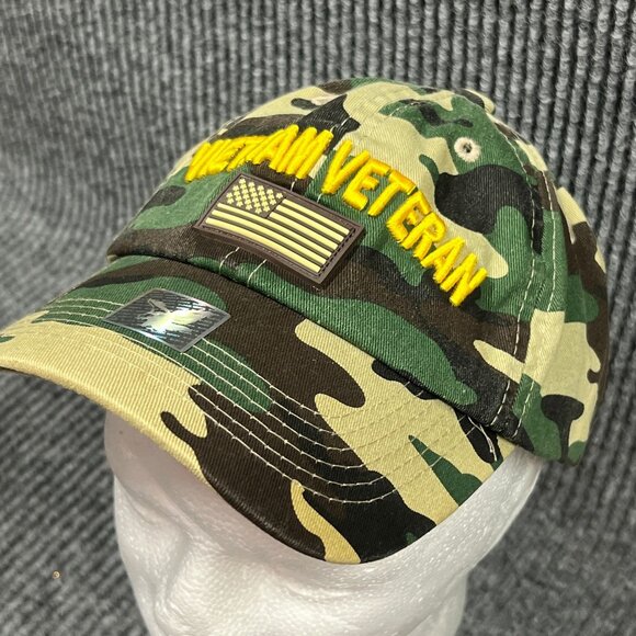 Vietnam Veteran Camo Hat USA Flag Patch Embroidered Adjustable Strap Black Hawk - Picture 5 of 16